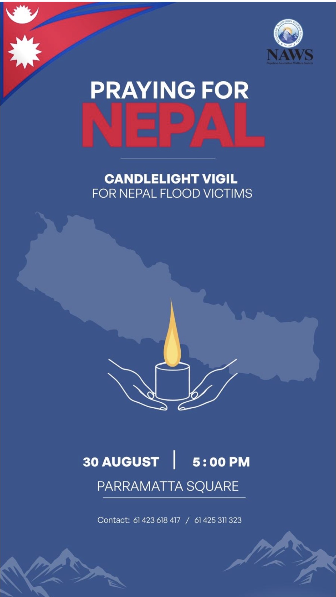 नेपालका बाढीपीडितको सम्झनामा भोली आईतवार  पारामाटामा  ‘क्यान्डललाइट भिजिल’